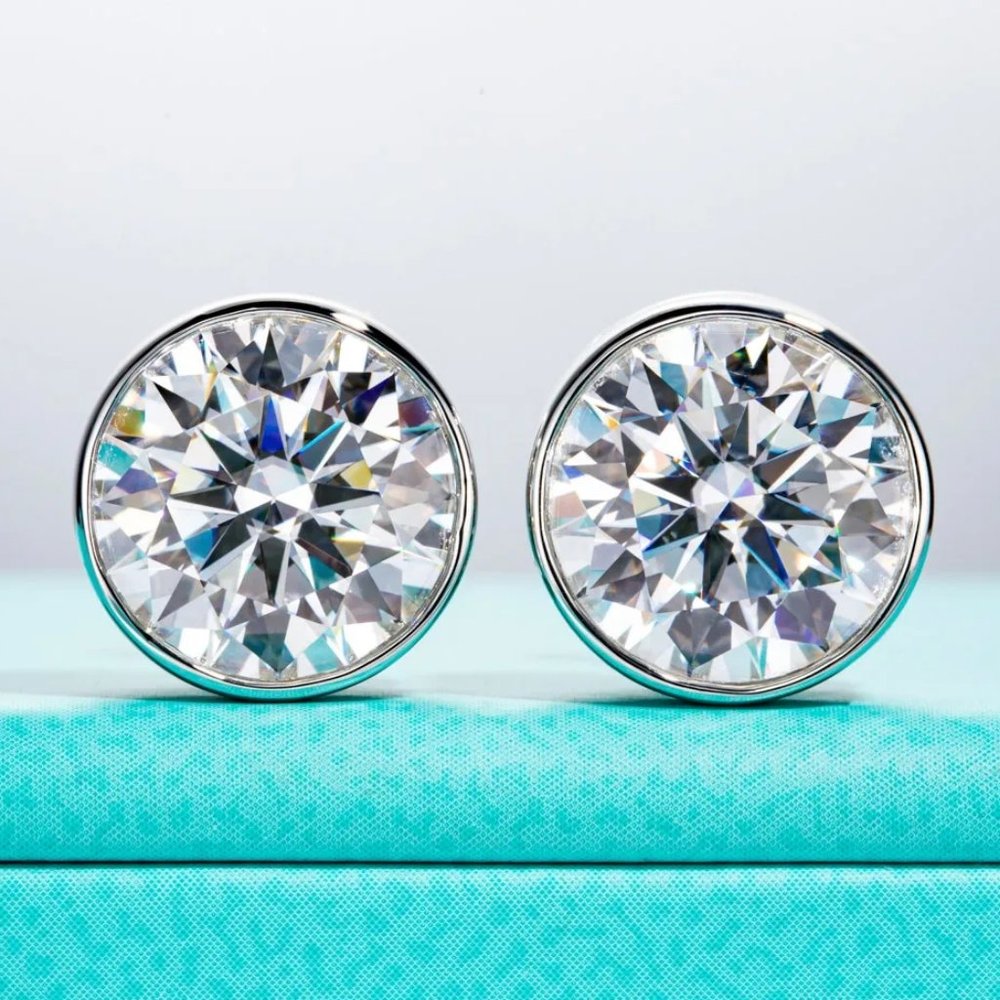 Certified 2 Ct TW Moissanite Diamond Bezel Stud Earrings New